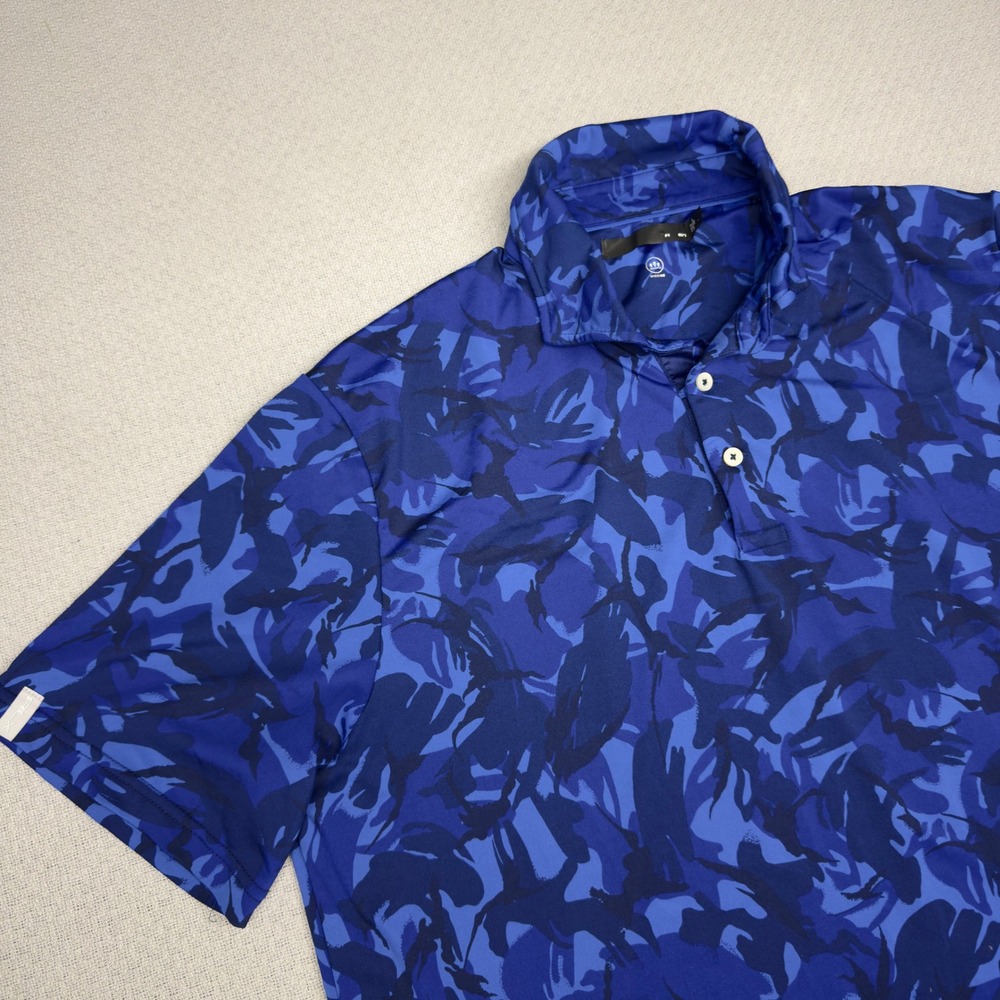 RLX Ralph Lauren Polo Shirt Mens L Blue Camo Performance Golf Stretch Athleisure - Picture 3 of 7